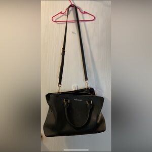 Michael Kors Black Leather Shoulder Bag with Gold Accents